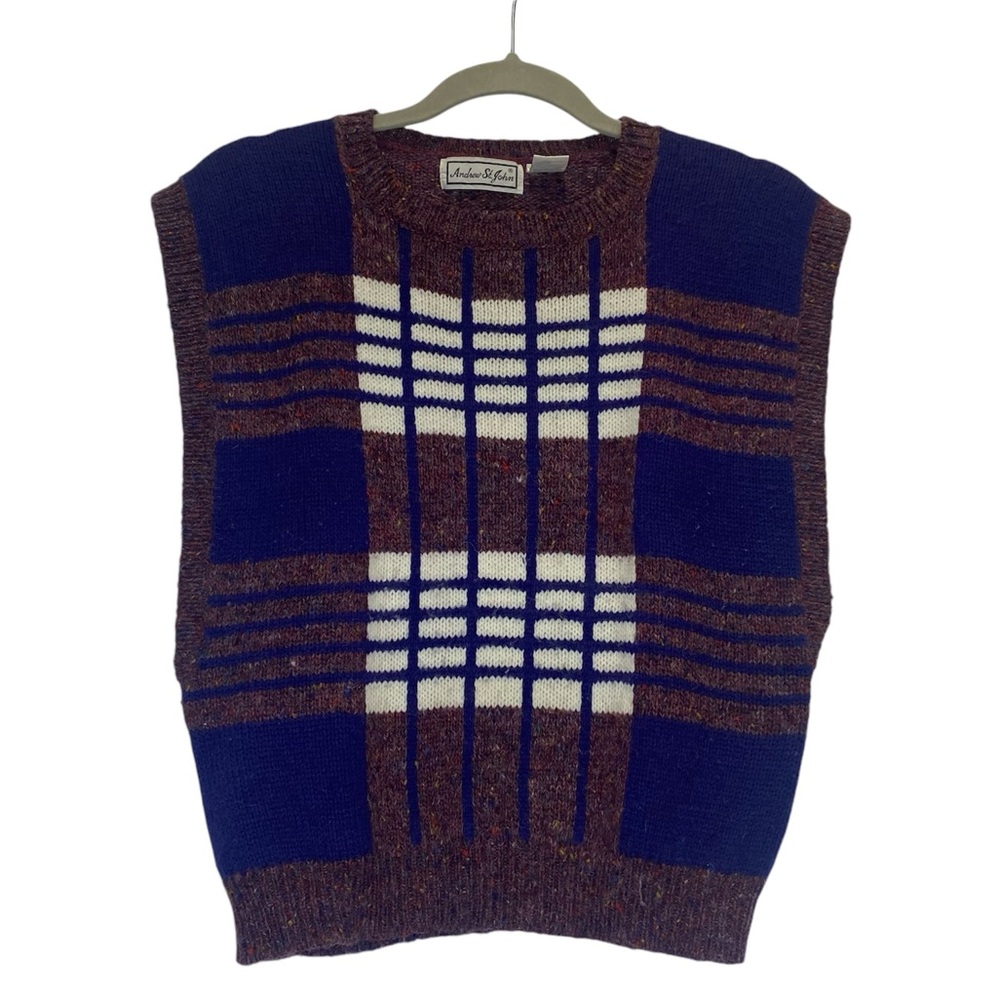 Vintage Andrew St. John Multi-Colored Checked Sweater Vest
